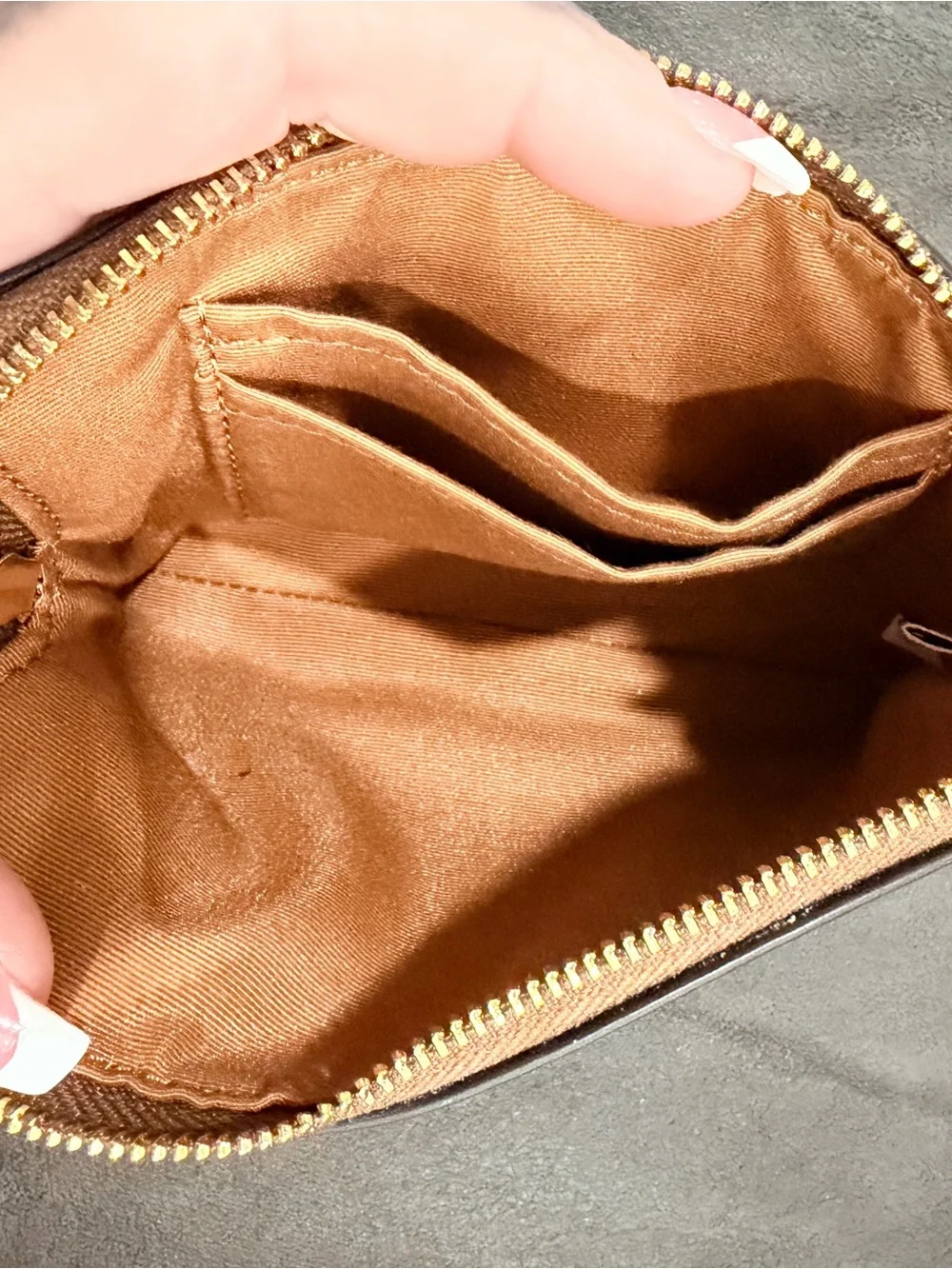 Authentic Coach Tan Signature Canvas Wristlet with Cream Center Stripe